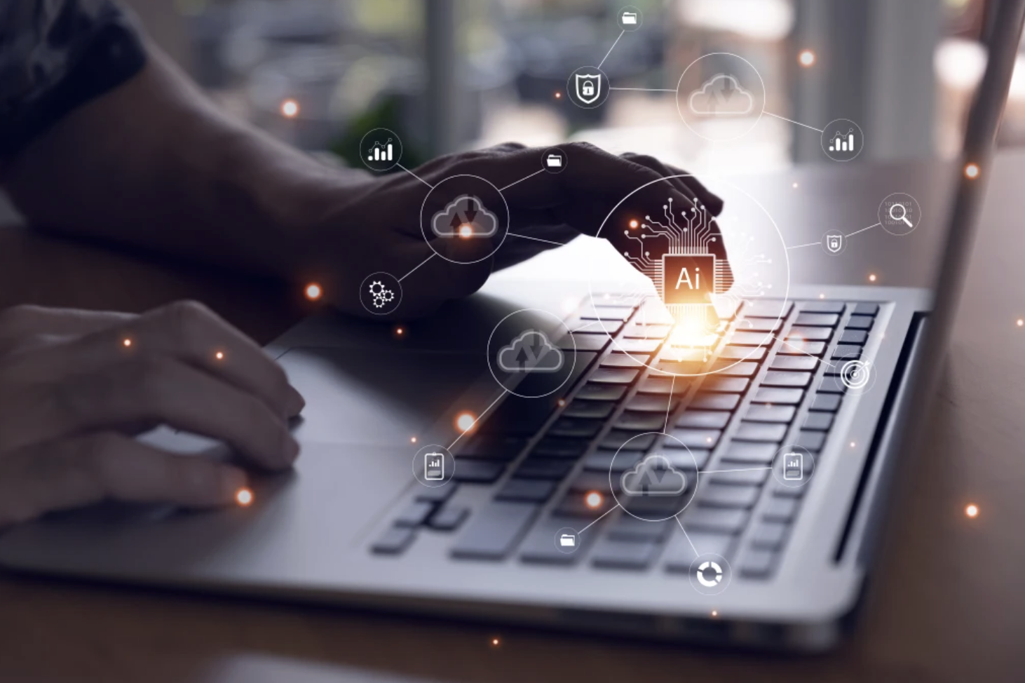 AI tech typing on computer